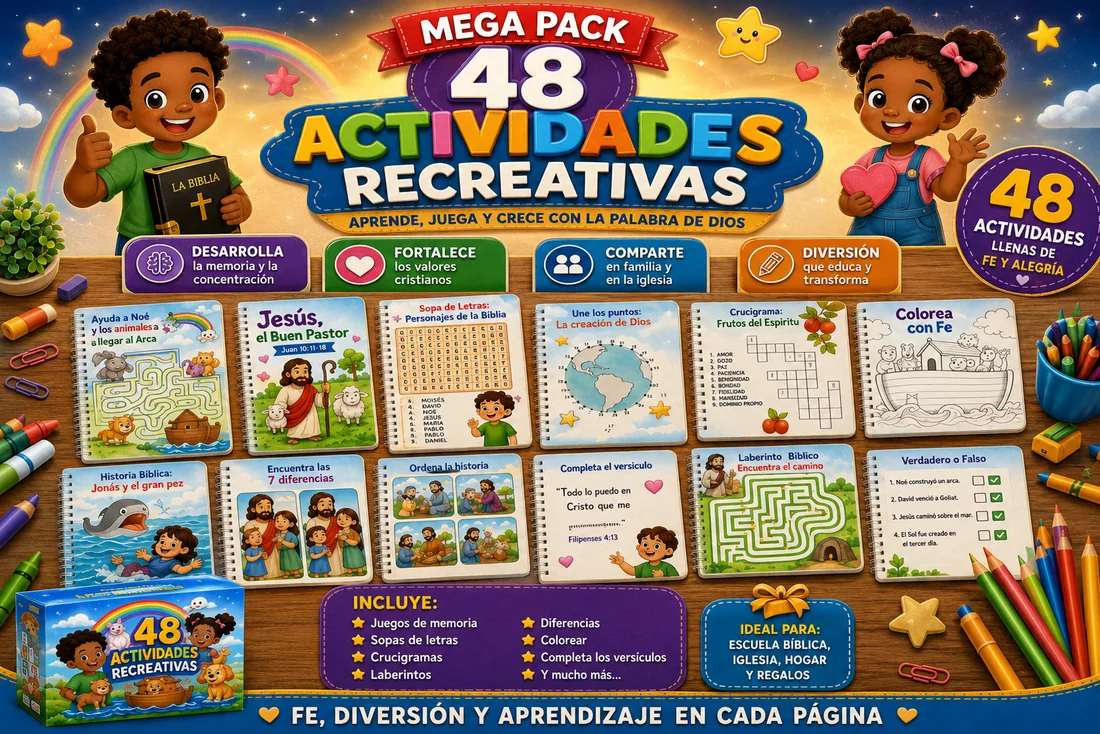 Mega Pack 48 Actividades Recreativas: laberintos, sopas de letras, crucigramas y más.